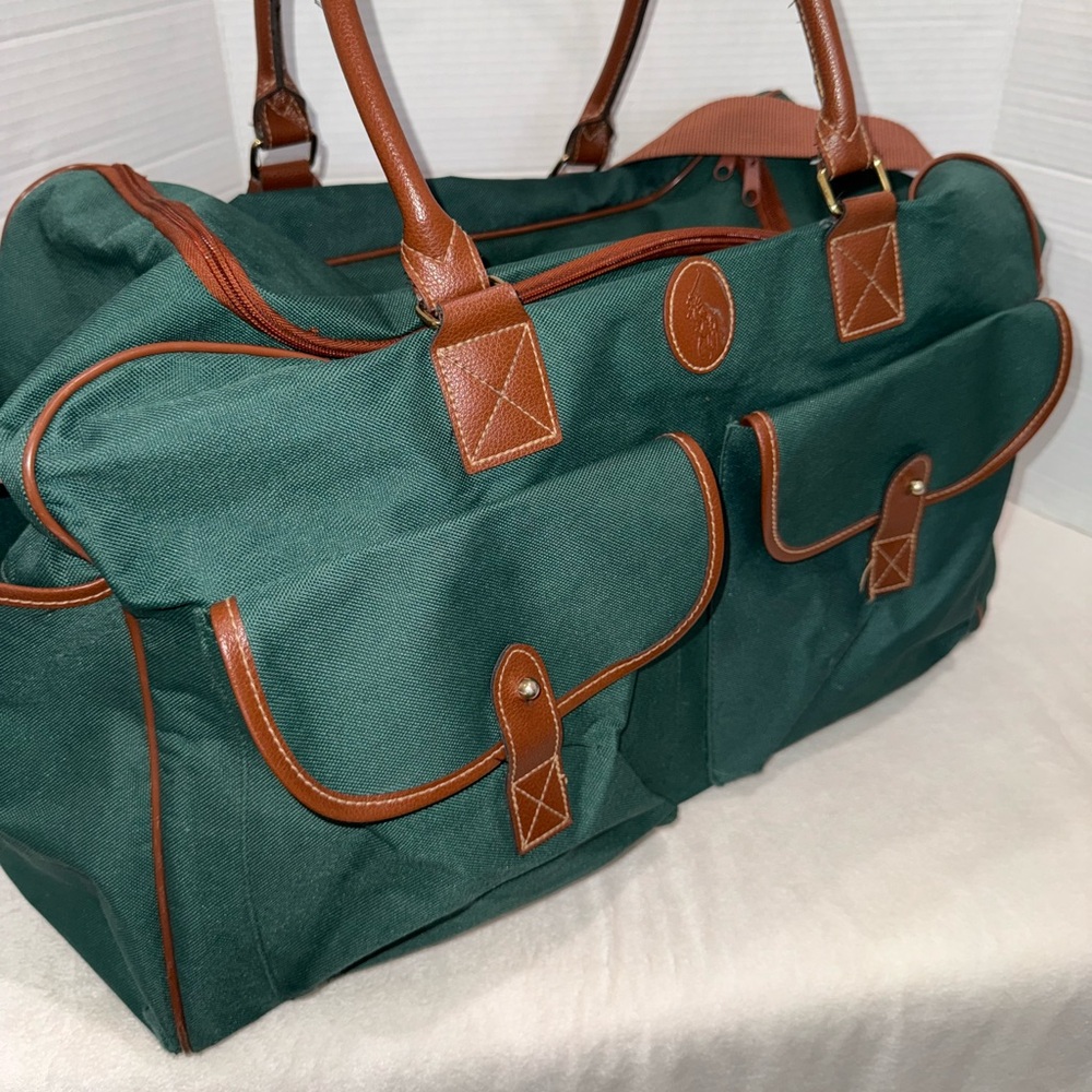 Vintage 90s Polo Ralph Lauren Green Duffle Weekender Travel X-Large Bag-Unisex - Picture 4 of 16